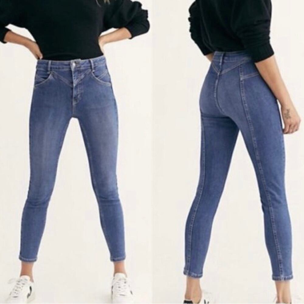 Free People We The Free Daybreak Blue Riley High Rise Skinny Ankle Jeans Size 30